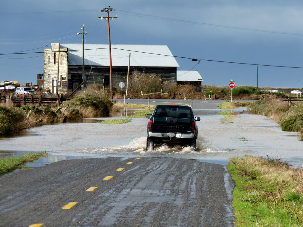 A photo of a King Tide on a road